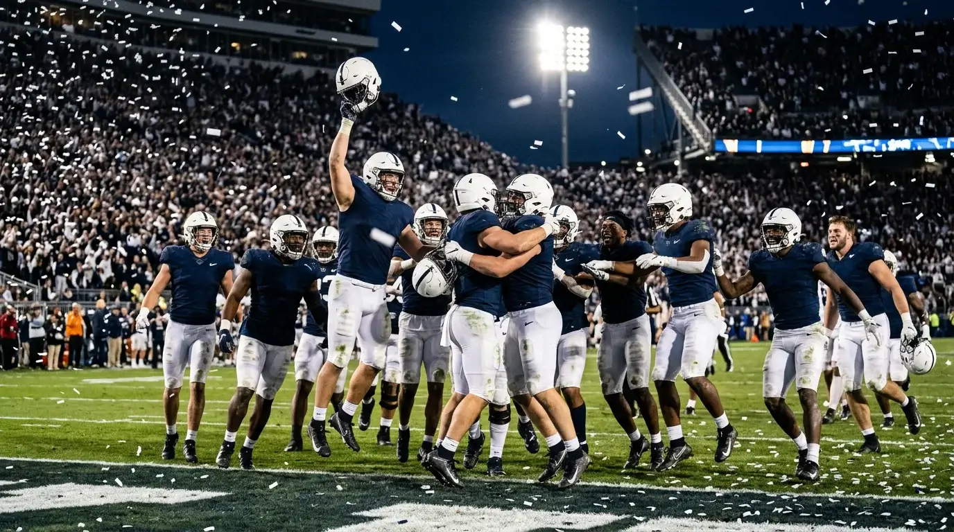 Estadio universitario repleto de aficionados durante partido de playoff de fútbol americano